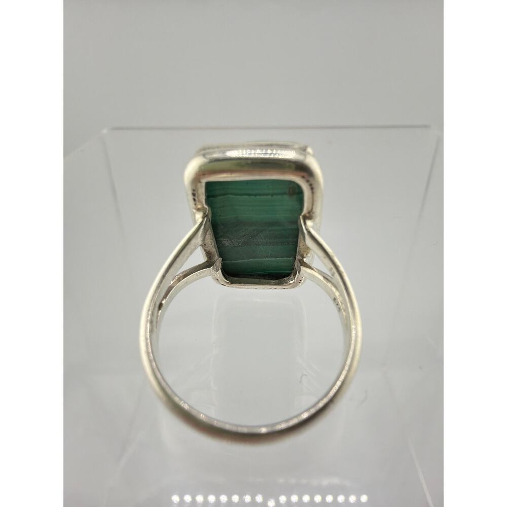 Rectangular Malachite Vintage Style Split Shank 925 Sterling Silver Ring SZ 8.5 - Picture 6 of 7